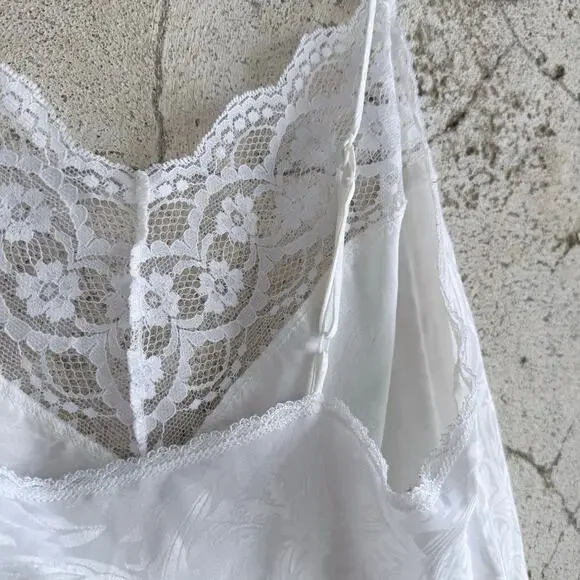 Vtg 90s Slip Dress White Jacquard Bridal Lingerie Romantic Lace Coquette Women S - Picture 6 of 8